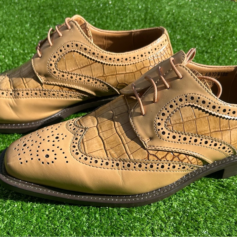 Antonio Cerrelli Wides Dress Shoes Men’s 10.5 Wingtip Mustard Tan Camel Lace